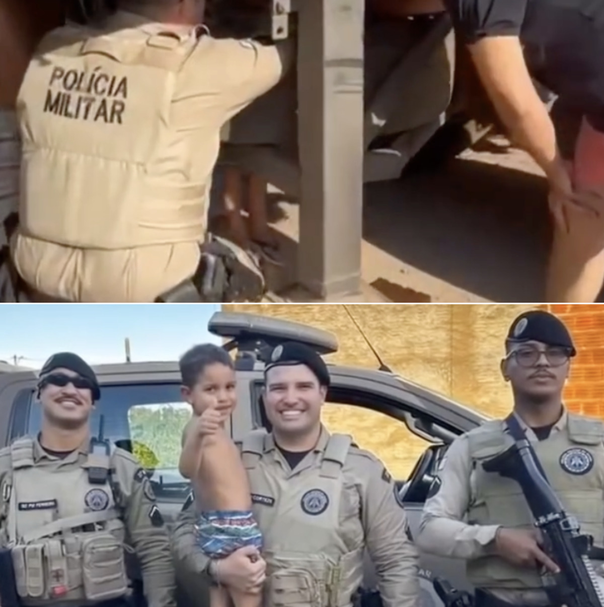 Cenas fortes: Policiais resgatam criança presa em roda de caminhão no interior da Bahia