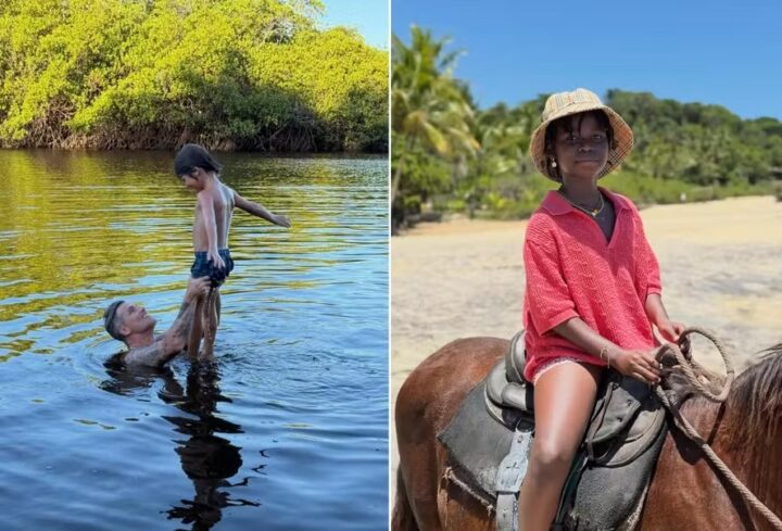 Bruno Gagliasso mostra momentos especiais com os filhos Titi, Bless e Zyan na Bahia