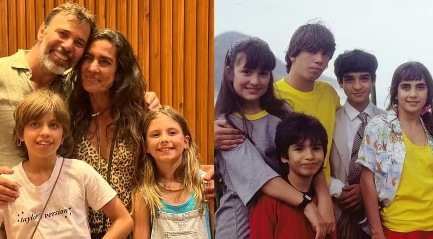 Ao lado das filhas, ex-atriz mirim Carol Machado mostra reencontro com Marcelo Faria