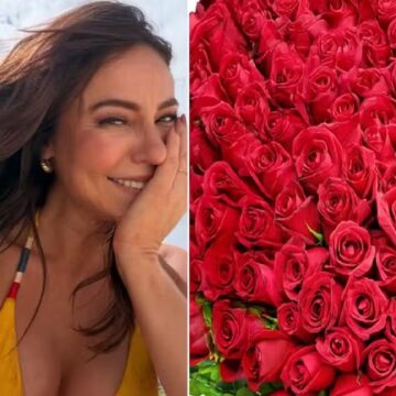 Paolla Oliveira recebe caminhão com rosas avaliadas em R$ 10 mil