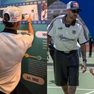 Neymar leva Mavie para conhecer exposição sobre a história do jogador
