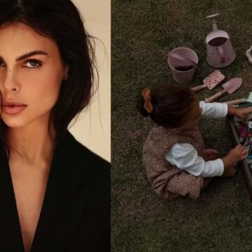 Helena, filha de Amanda Kimberlly com Neymar, encanta ao surgir brincando com objetos de jardinagem