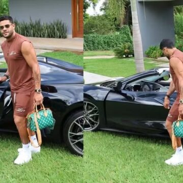 Hulk posa com carro de luxo e bolsa avaliada em mais de R$ 50 mil após gol em clássico