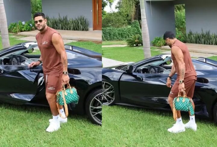 Hulk posa com carro de luxo e bolsa avaliada em mais de R$ 50 mil após gol em clássico