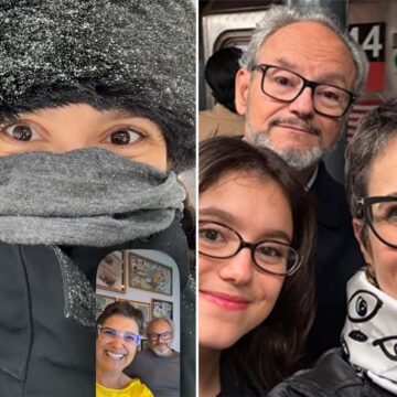 Sandra Annenberg e Ernesto Paglia fazem chamada divertida com a filha e brincam: ‘Leva um casaquinho’