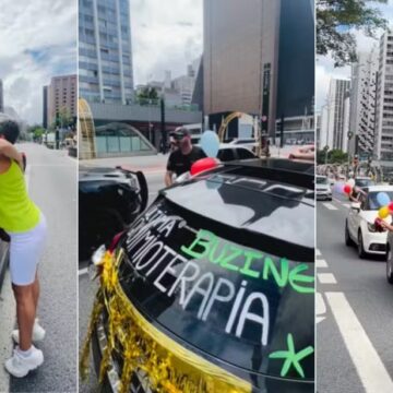 Família de Salvador faz buzinaço em São Paulo para celebrar última quimioterapia de adolescente