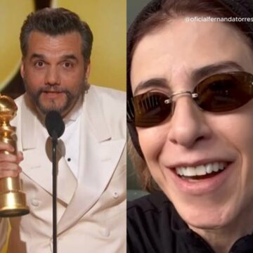 Fernanda Torres comemora vitória de Wagner Moura e Kleber Mendonça Filho no Globo de Ouro