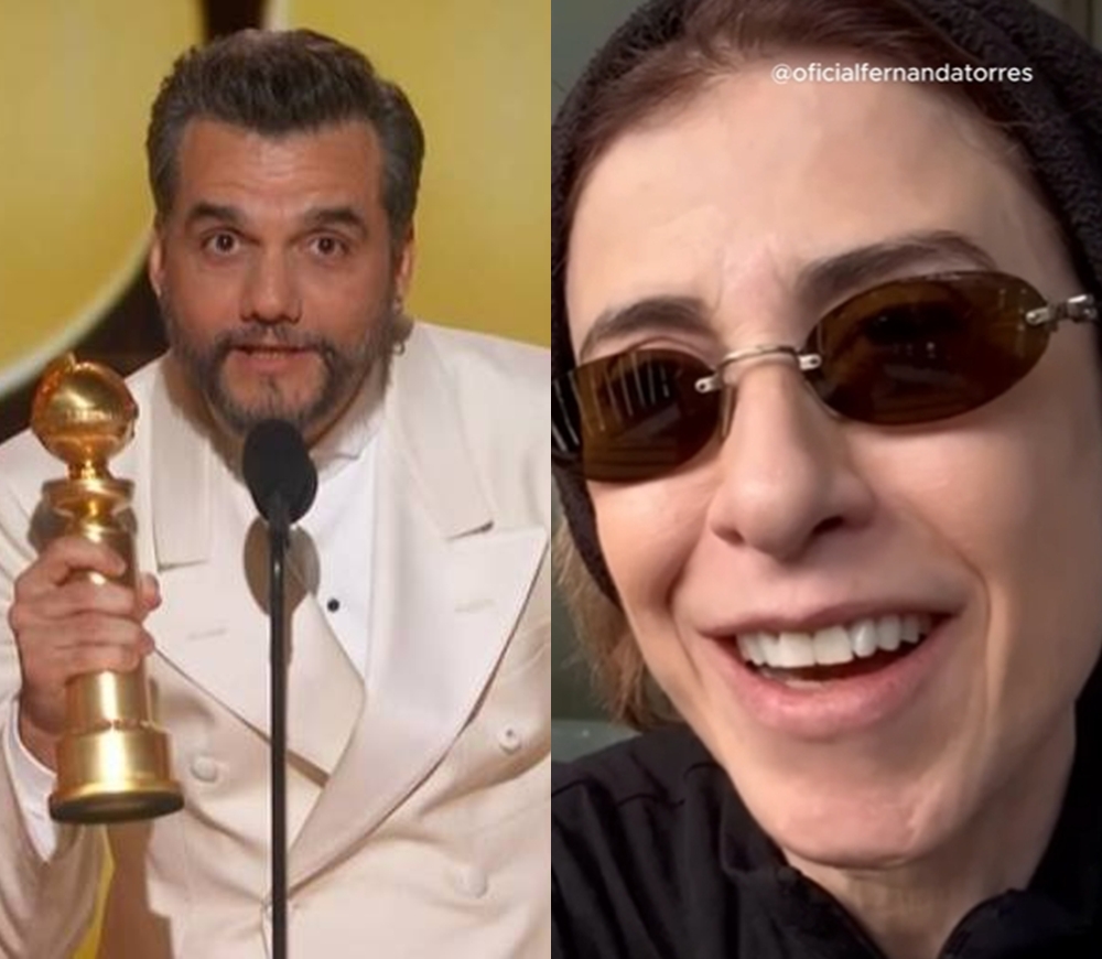 Fernanda Torres comemora vitória de Wagner Moura e Kleber Mendonça Filho no Globo de Ouro
