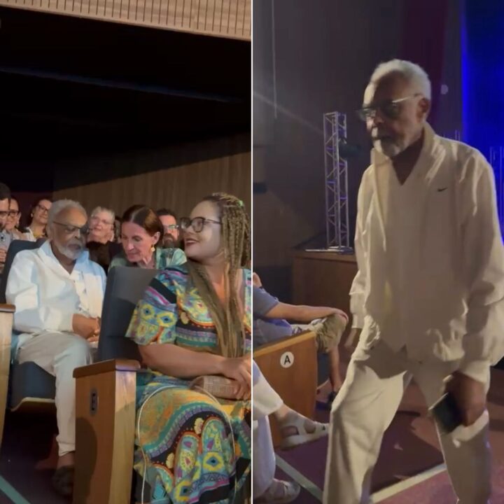 De férias em Salvador, Gilberto Gil vai ao teatro com Flora Gil