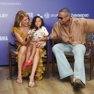 Ao lado da filha Liz, Lore Improta e Léo Santana apresentam detalhes do evento beneficente que farão hoje em Salvador