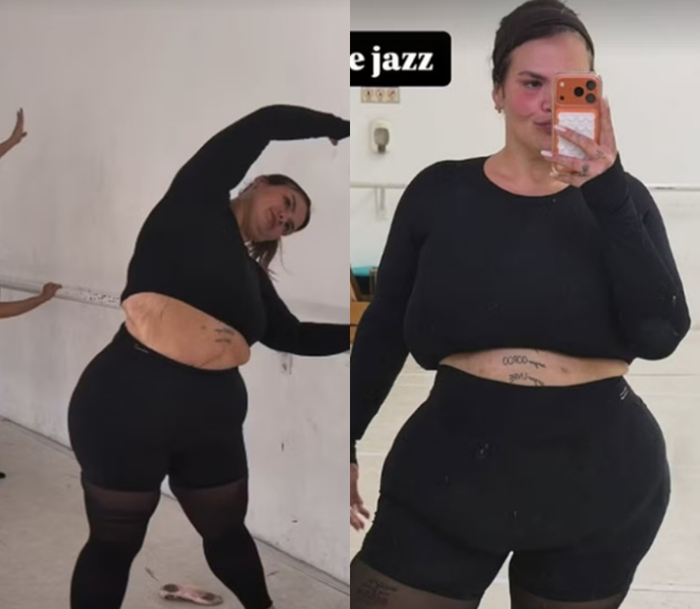 Thais Carla ostenta flexibilidade em aula de jazz após perder 80kg