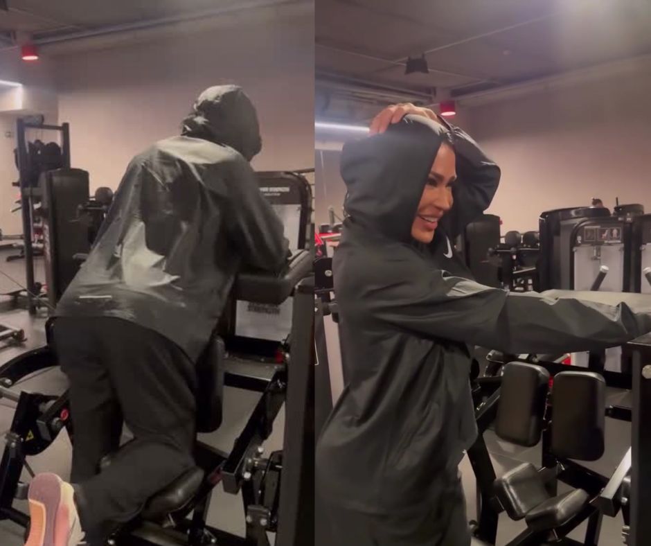 Gracyanne Barbosa aposta em moletom com capuz para treinar e chama momento de “treino secreto”