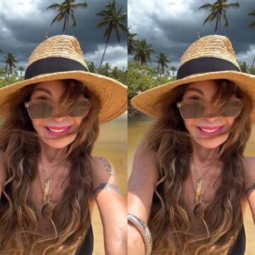 Elba Ramalho curte dia de praia no sul da Bahia e se declara: “Ô Trancoso… Amo”