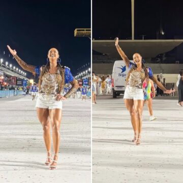 Aline Patriarca se emociona ao pisar na Sapucaí pela primeira vez como destaque da Beija-Flor