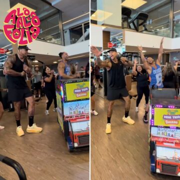 Léo Santana é surpreendido por mini trio na academia e puxa coreografia de hit durante treino