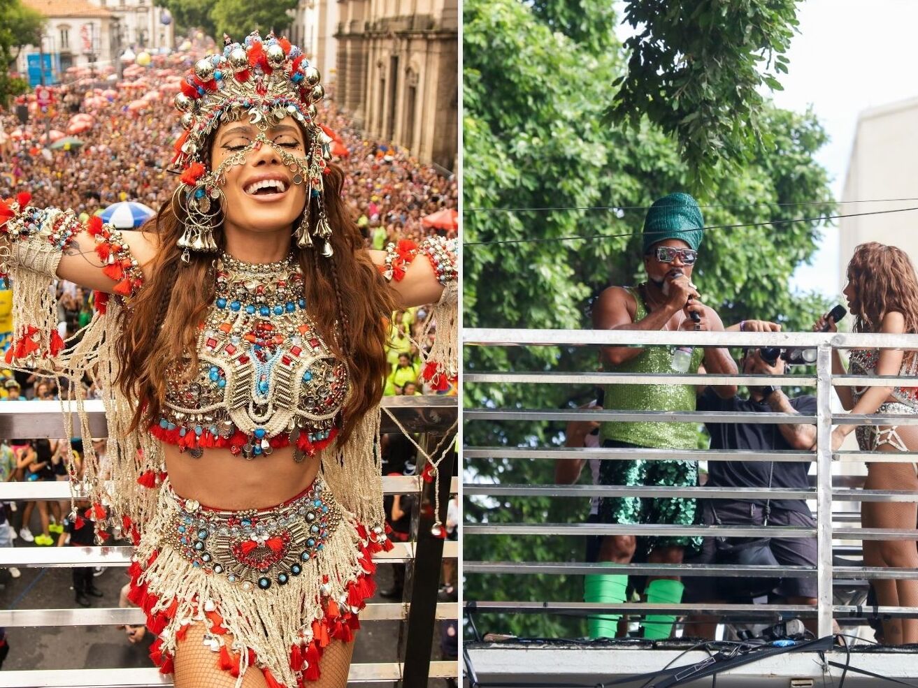 Anitta recebe Carlinhos Brown em megabloco de Carnaval no Rio de Janeiro