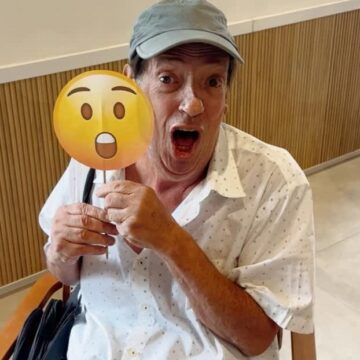 Marcos Oliveira, o Beiçola, participa de brincadeira com residentes do Retiro dos Artistas e diverte web: ‘Ótimos’