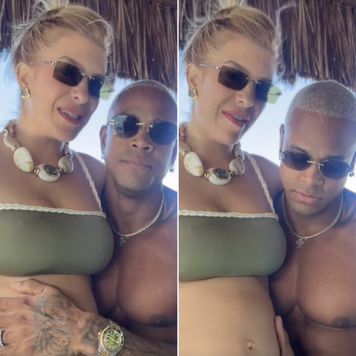 Grávida, Lore Improta ganha carinho de Léo Santana durante temporada de férias com a família