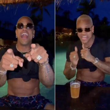 De férias, Léo Santana exibe look inusitado e brinca: “Fazer minha marquinha de fitinha”