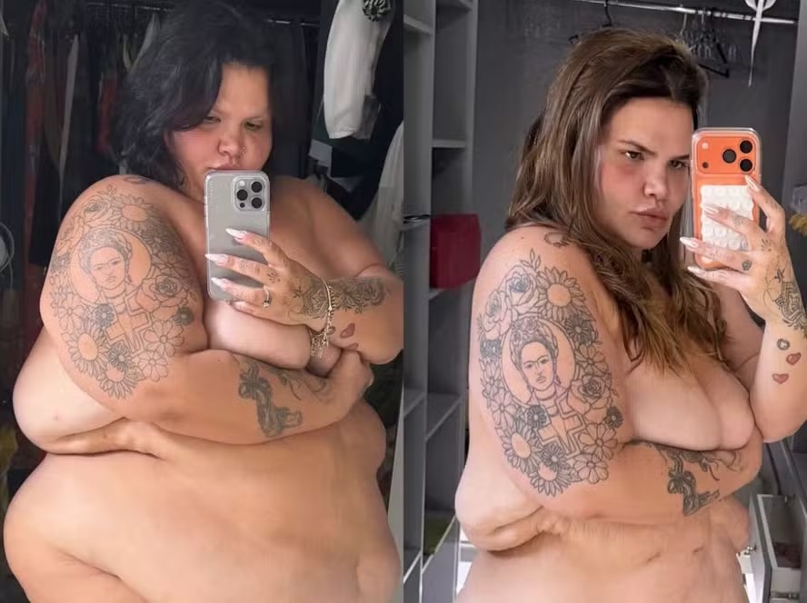 Thais Carla posa nua após perder 85kg e exibe mudanças no corpo; veja foto