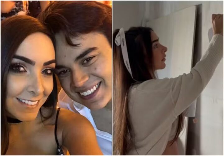 Filho de Zezé Di Camargo mostra esposa grávida conferindo decoração do quarto do bebê