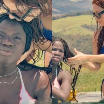 Giovanna Ewbank curte tarde na piscina ao lado dos filhos Bless, Zyan e Titi no Rancho da família