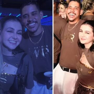 Novo casal, Klara Castanho e Cauê Campos curtem Carnaval juntos na Sapucaí