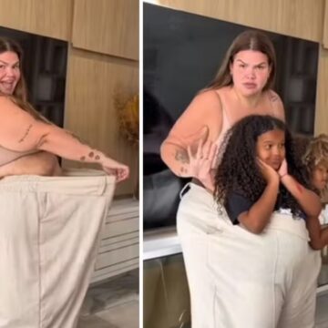 Thais Carla choca web ao provar roupas que usava antes de perder 85kg: ‘Tirei uma pessoa de mim’