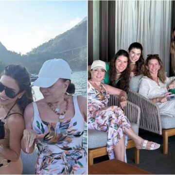 De biquíni, Patrícia Abravanel curte passeio com a mãe e irmãs: ‘Bagunça, brigas e muito amor’