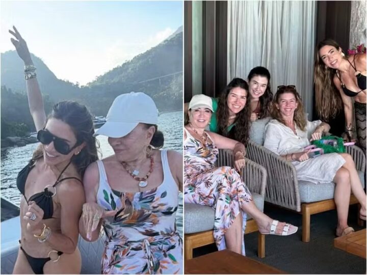 De biquíni, Patrícia Abravanel curte passeio com a mãe e irmãs: ‘Bagunça, brigas e muito amor’