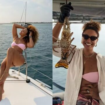 Sheron Menezzes aposta em biquíni rosa e celebra dia de sol com lagosta em alto-mar: “Reclamar como?”