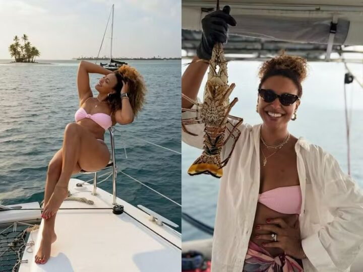 Sheron Menezzes aposta em biquíni rosa e celebra dia de sol com lagosta em alto-mar: “Reclamar como?”