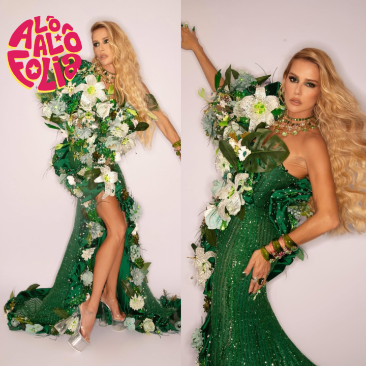 Deborah Secco surge com look floral para o Baile da Arara no Rio de Janeiro