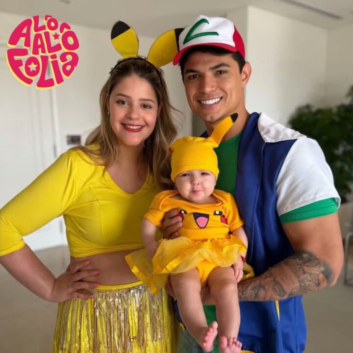 Filha e neta de Tom Cavalcante se fantasiam de Pikachu para curtir Carnaval