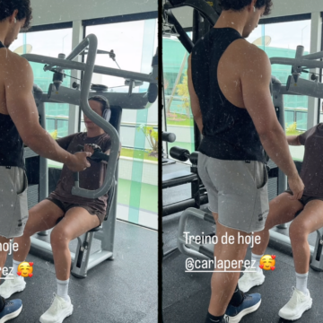 Filho de Carla Perez e Xanddy treina com a mãe em academia em Salvador