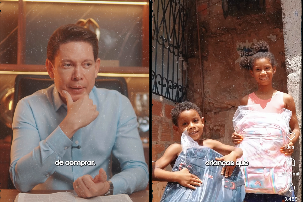 Bispo Bruno Leonardo doa materiais escolares para crianças em Salvador