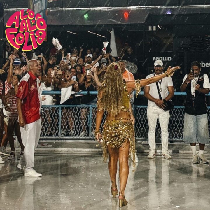 Lore Improta samba debaixo de chuva em ensaio técnico da Viradouro; veja vídeo