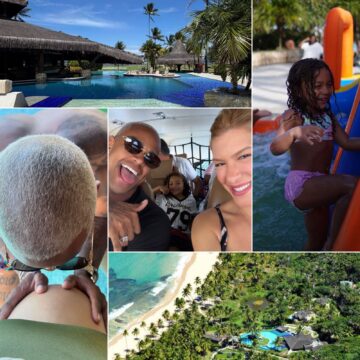 Grávida, Lore Improta viaja com Léo Santana e família para praia na Bahia; veja fotos