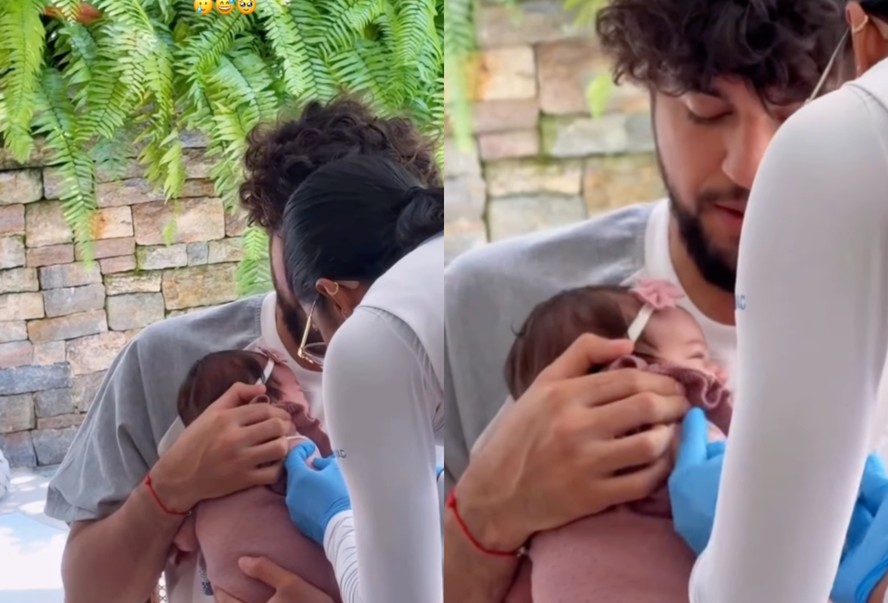 Filha de Nattan e Rafa Kalimann é vacinada e cantor brinca: ‘Painho sofre junto’