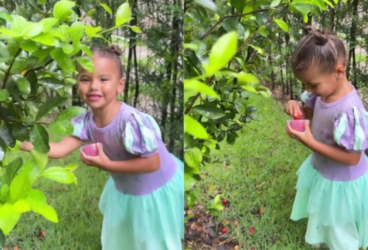 Bruna Biancardi encanta ao mostrar filha Mavie colhendo frutas
