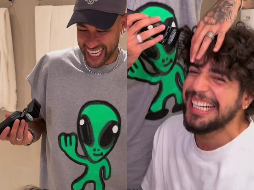 Neymar corta o cabelo de Nattan e Rafa Kalimann lamenta: ‘Meus cachinhos’