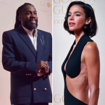 Apresentadores da noite, Lázaro Ramos e Bruna Marquezine chegam deslumbrantes em evento inédito do Globo de Ouro no Brasil