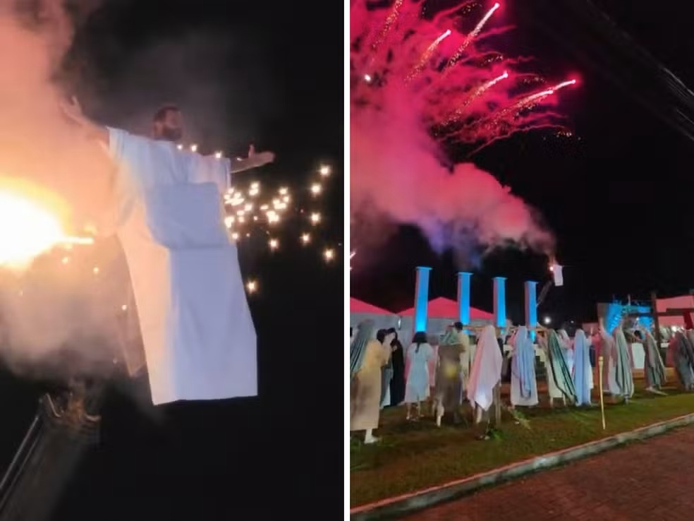 Vídeo: roupa de Henri Castelli pega fogo em encenação da “Paixão de Cristo”