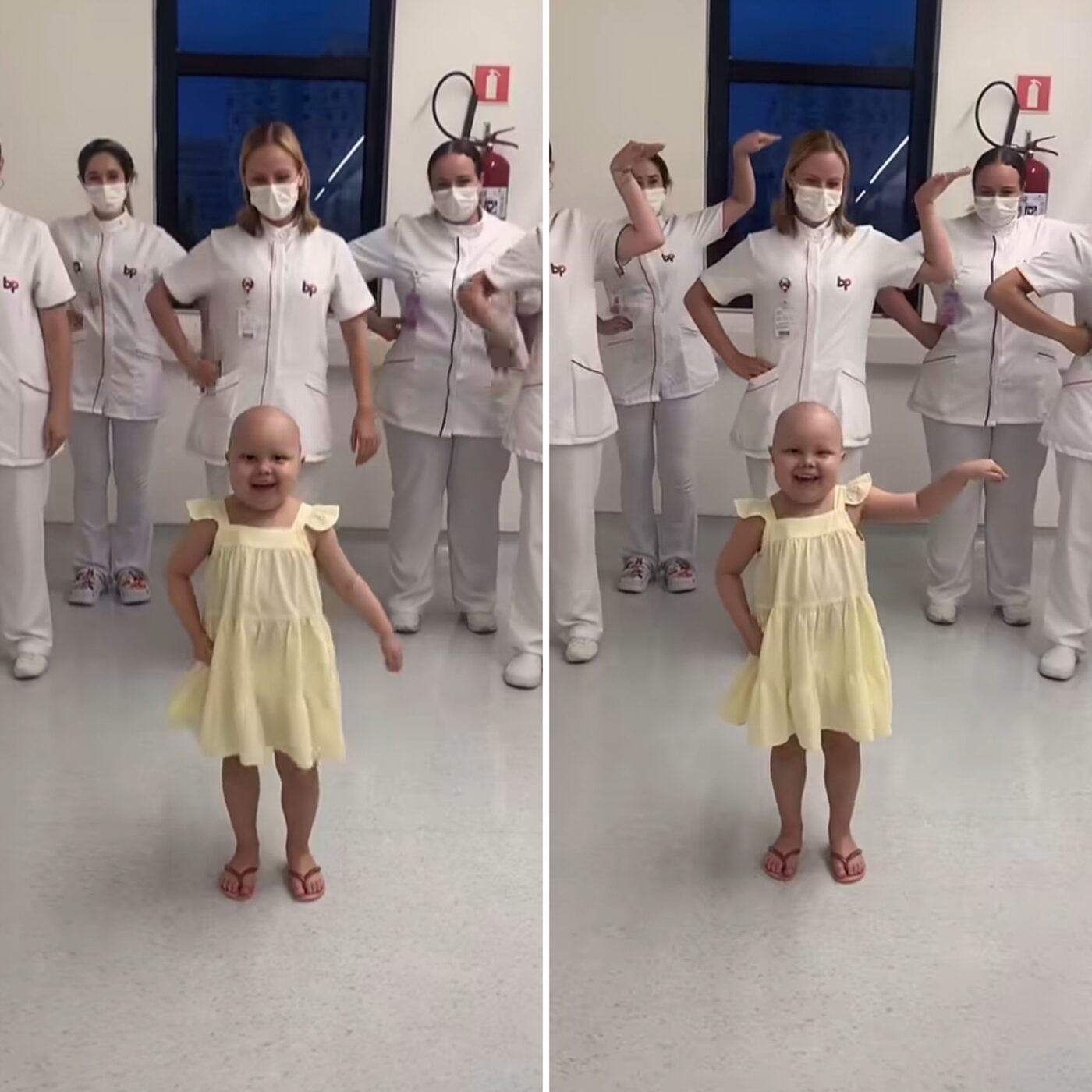 Em tratamento contra câncer, menina de 4 anos viraliza ao dançar com enfermeiras