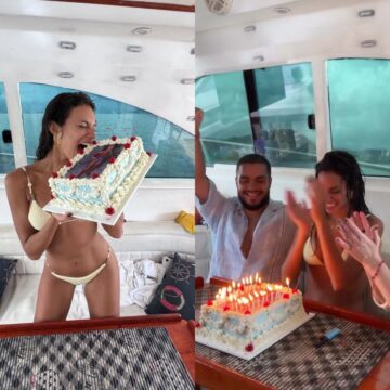 Alane Dias comemora 27 anos com passeio de barco ao lado de Francisco Gil