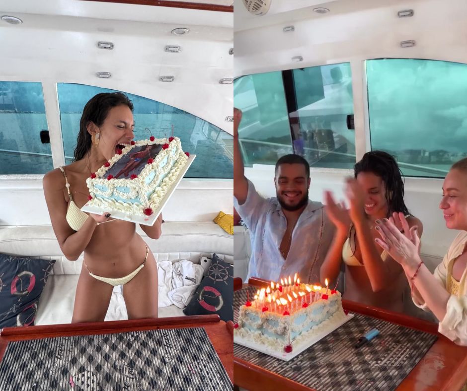 Alane Dias comemora 27 anos com passeio de barco ao lado de Francisco Gil