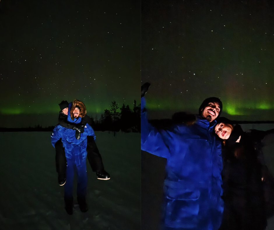 Giovanna Lancellotti viaja à Finlândia e posa com marido sob aurora boreal