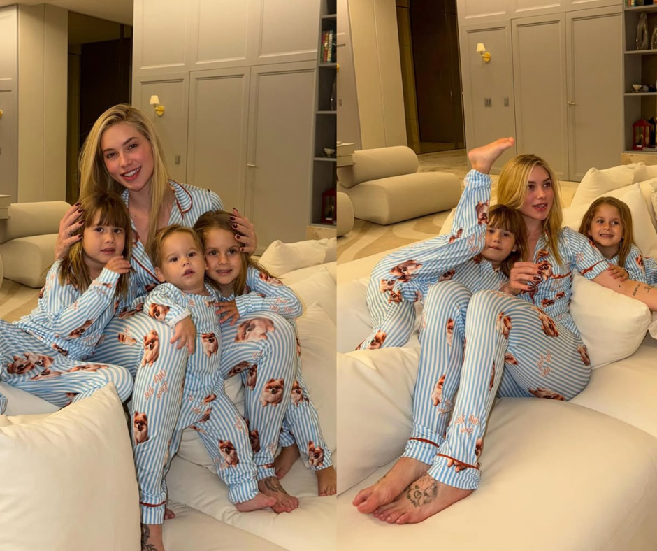 Virginia Fonseca posa com pijamas combinando com os filhos e cancela viagem a Madri