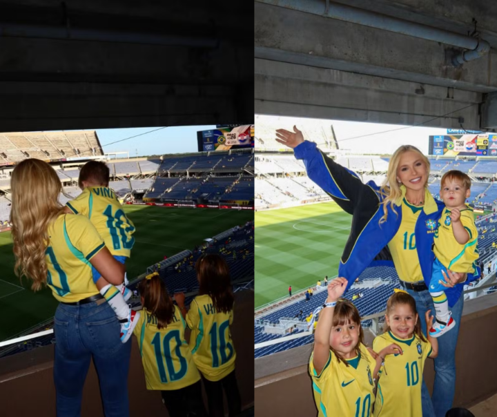 Virginia Fonseca leva filhos ao estádio pela 1ª vez e usa camisa 10 de Vini Jr.