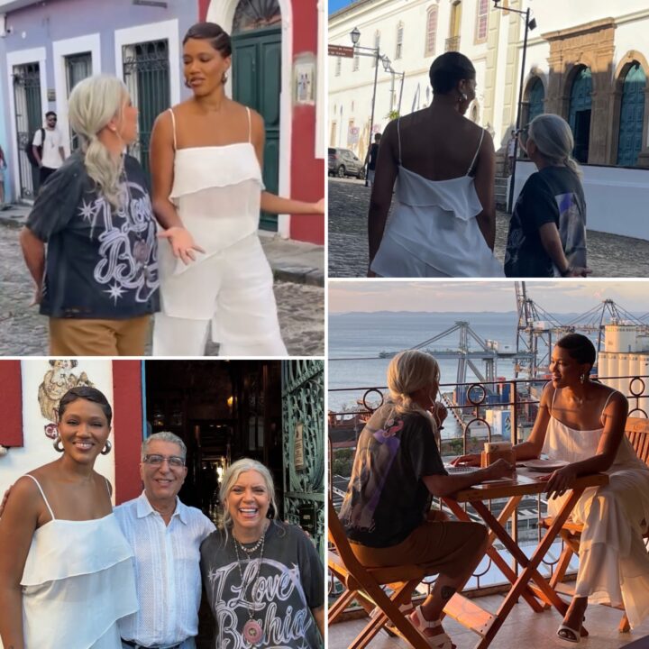 Luedji Luna e Astrid Fontenelle circulam com equipe de gravação pelo Santo Antônio Além do Carmo